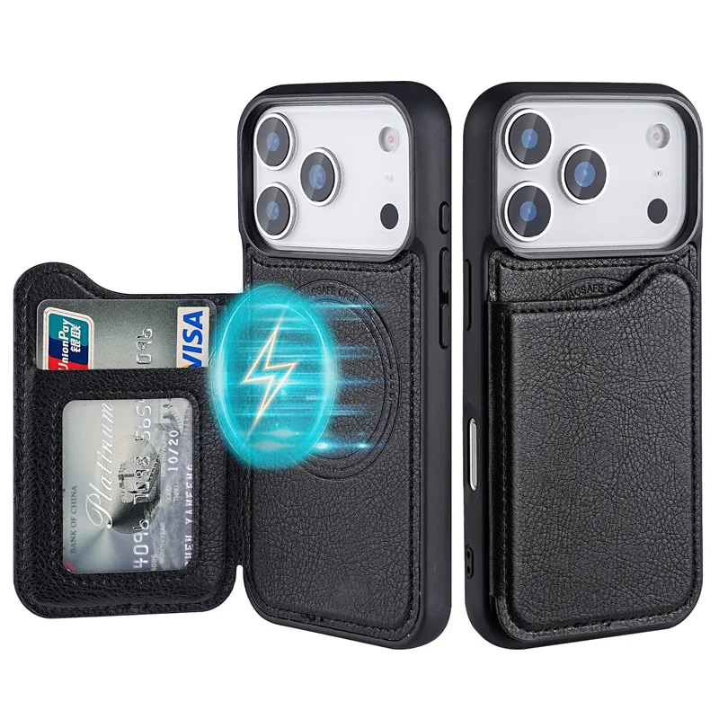 Leather Wallet Card Holder Phone Cover - Magsafe Manyetik Kapaklı Deri Cüzdan Kartlıklı