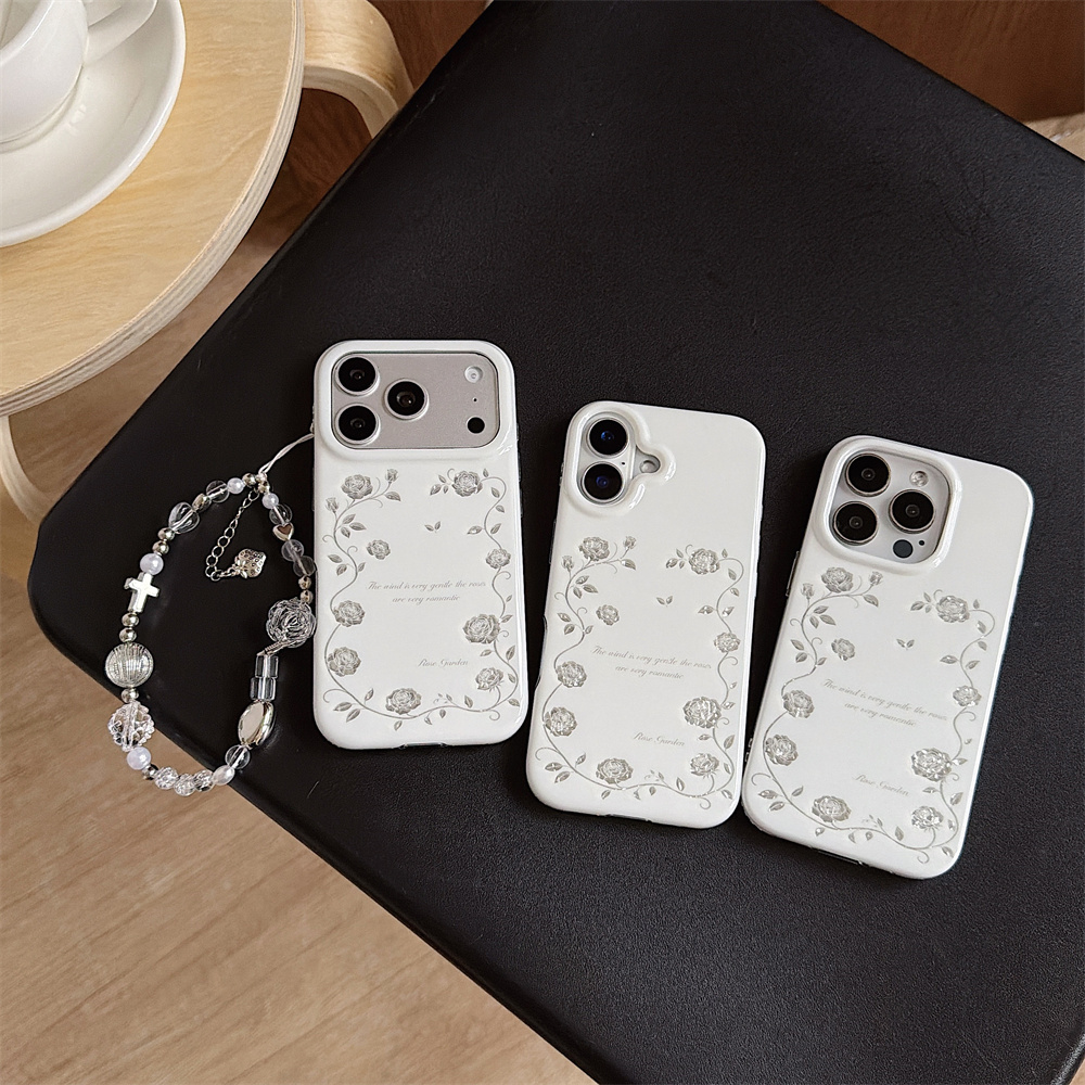 Vintage Floral Pattern Soft Case - Vintage Gümüş Gül Bahçesi Telefon Kılıfı