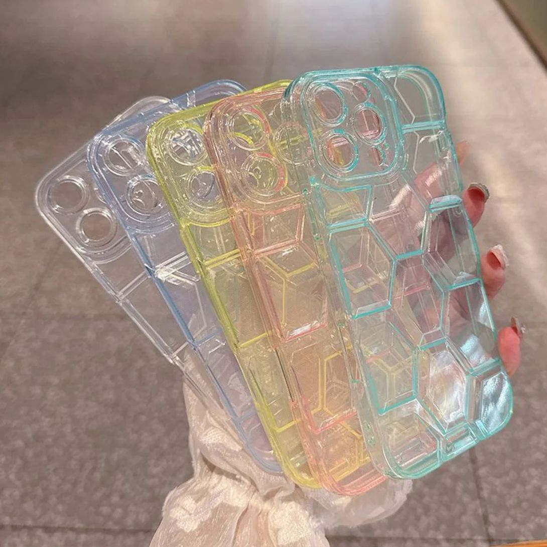 Clear Shockproof Bumper Case - Petek Geometrik Futbol Desen Telefon Kılıfı