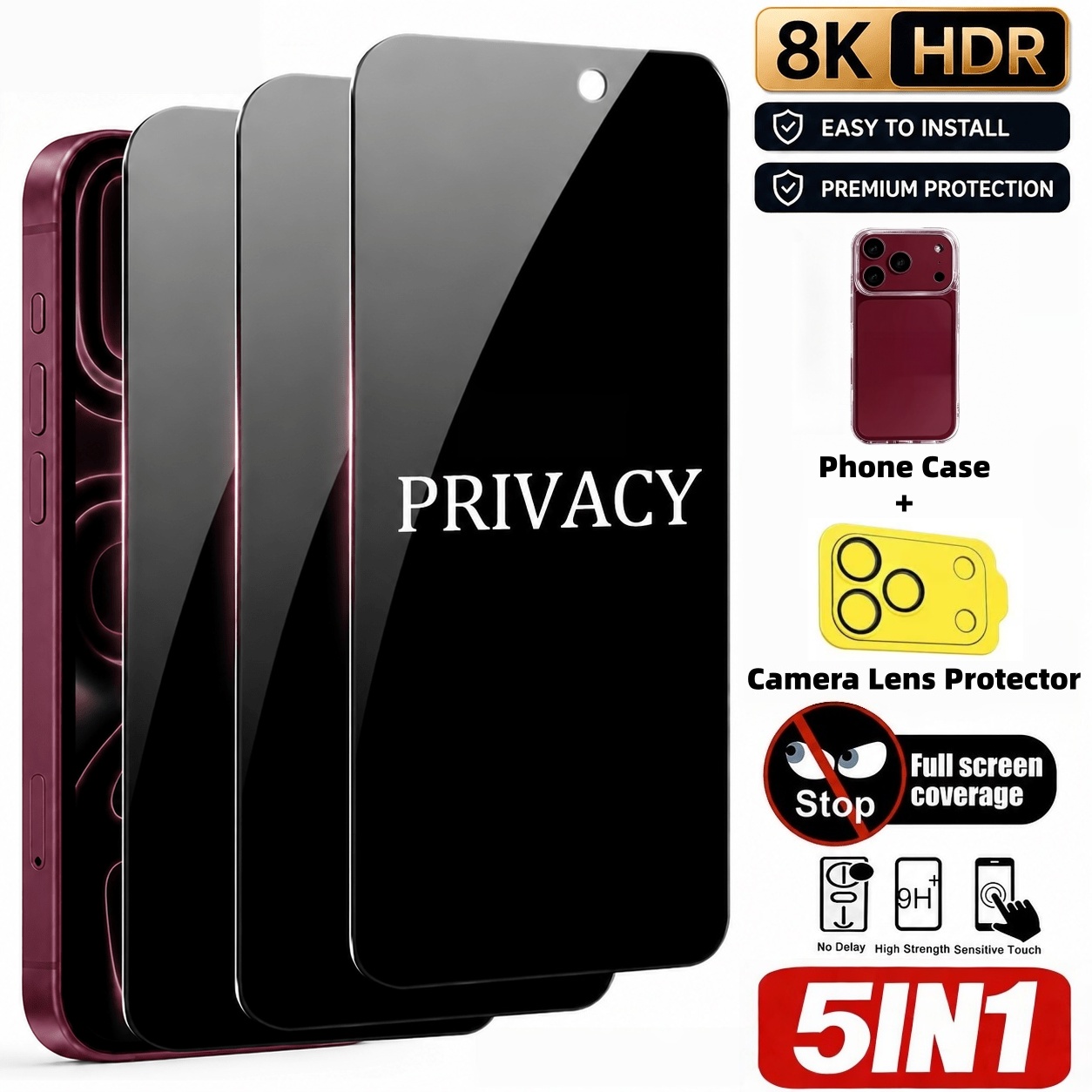 [5 Parça Set] 3 Adet Gizlilik  - Anti Spy Privacy Glass Case incelemesi ve fiyatı