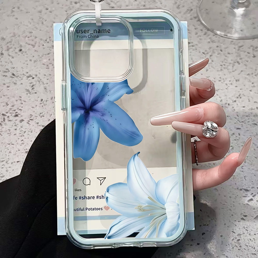 Mavi Zambak Çiçekli Şeffaf Tel - Clear Shockproof Bumper Case incelemesi ve fiyatı