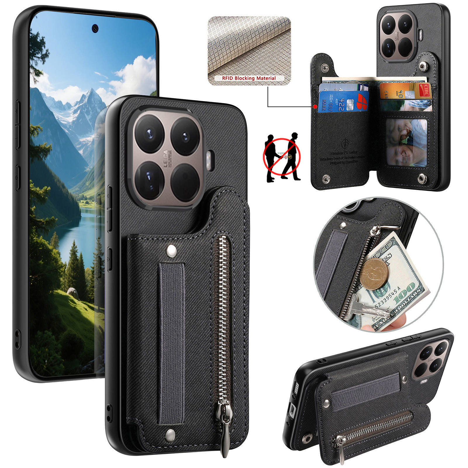 RFID Bilek Kayışı Fermuarlı Cü - Leather Wallet Card Holder Phone Cover incelemesi ve fiyatı
