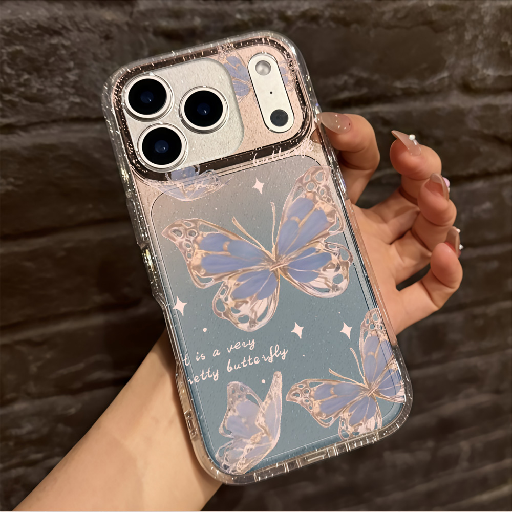 Lüks Mavi Kelebek Şeffaf Simli - Clear Shockproof Bumper Case incelemesi ve fiyatı