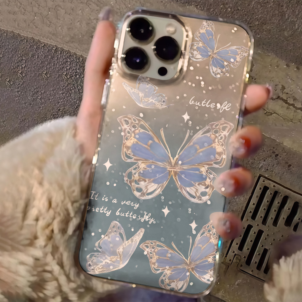 Lüks Mavi Kelebek Şeffaf Simli - Clear Shockproof Bumper Case incelemesi ve fiyatı
