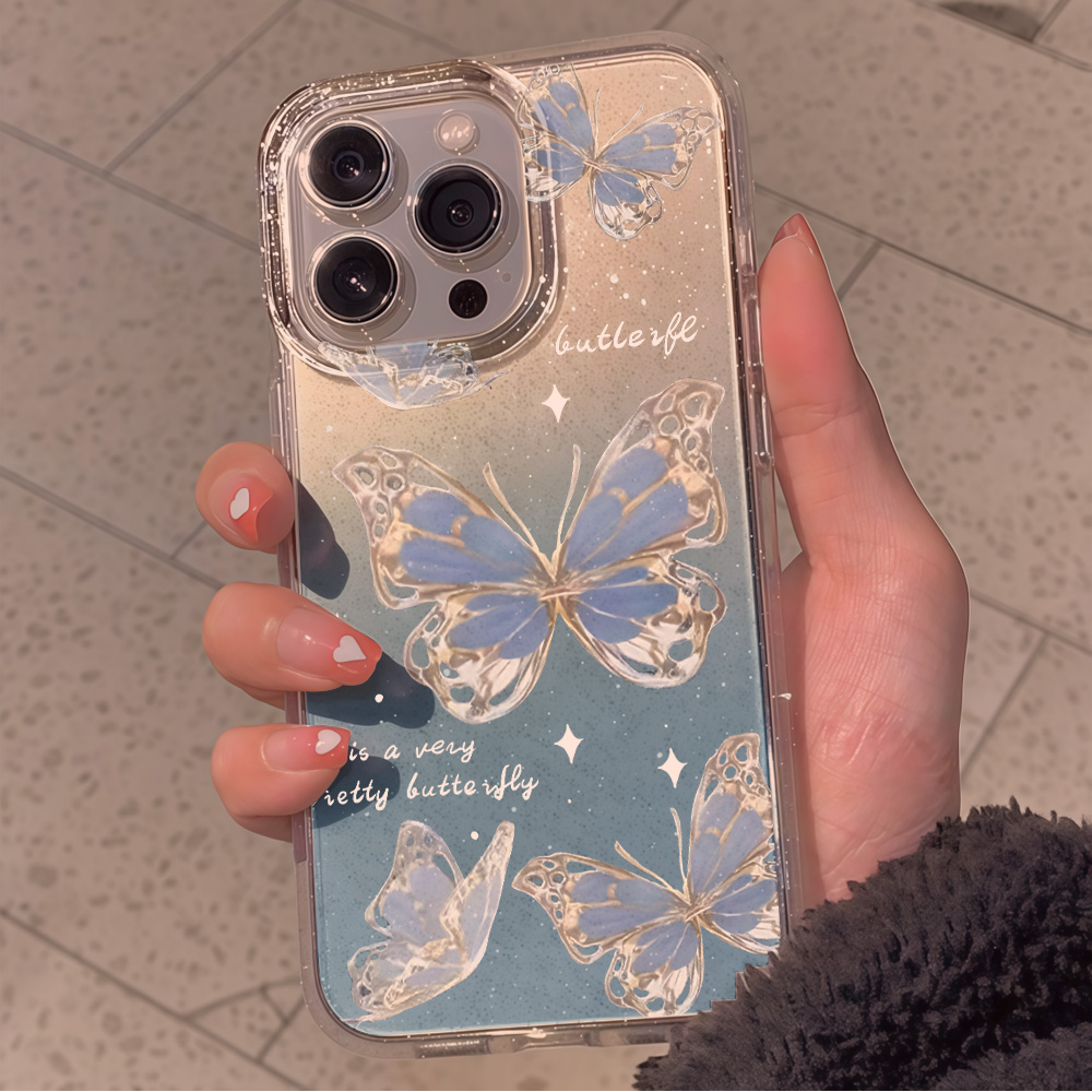 Lüks Mavi Kelebek Şeffaf Simli - Clear Shockproof Bumper Case incelemesi ve fiyatı
